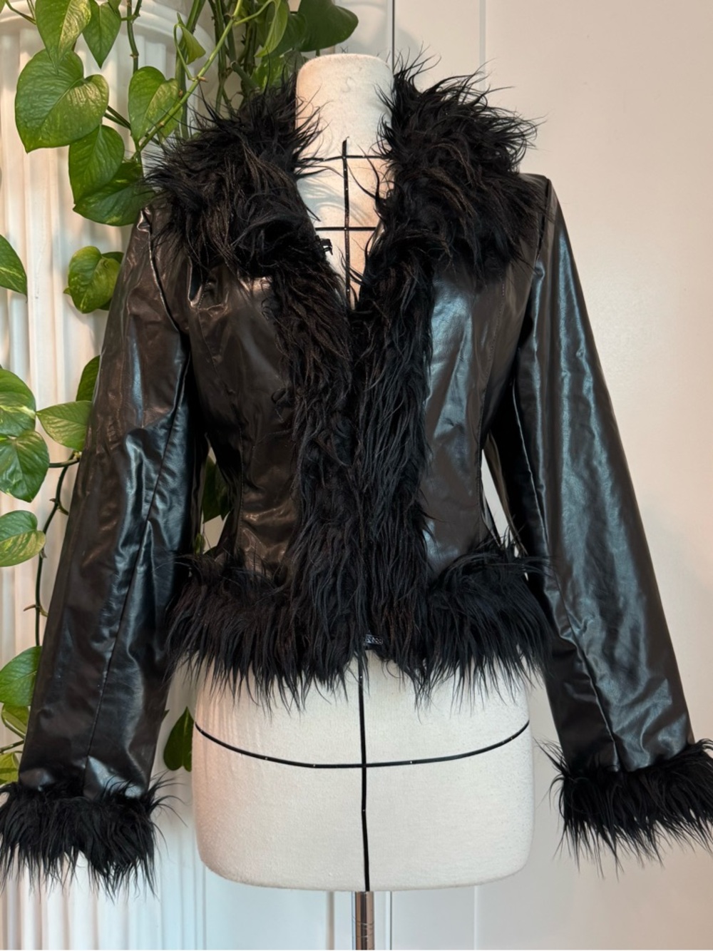 Jennyfer J Black Vinyl Jacket with Faux Fur Trim 🖤